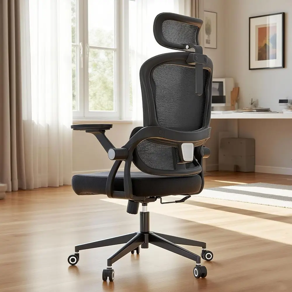 

High-Back Mesh Ergonomic Office Chair with 360° Swivel, 90°-125° Recline, Lumbar Support, and Silent Wheels,330 lbs, Black