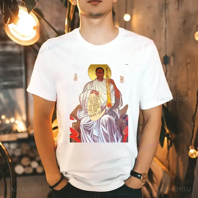 St. John Coltrane Cotton T-Shirt John Coltrane The Church of Saint T Shirt Charlie Yardbird Parker Long or Short Sleeves Tops