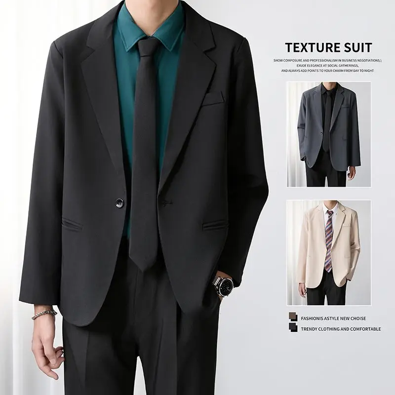 

Bla Anti-Wrinkle Drapey Suit Jaet Men's Spring Autumn Casual Versatile Classic Sle Long Sve Faion Urban Faion