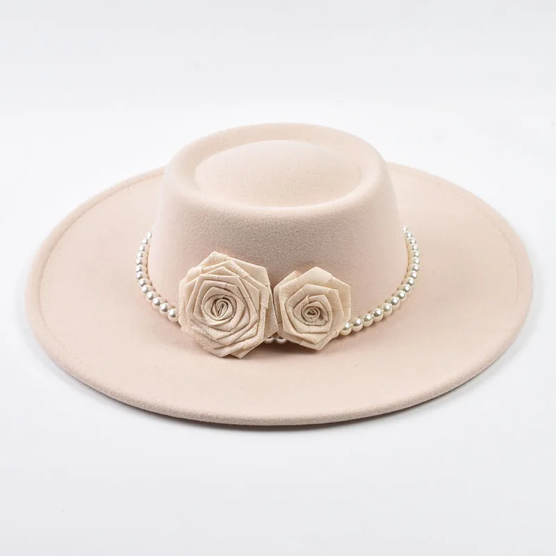 French Style Fedora Hat for Women 9.5CM Wide Brim Wool bowler Elegant Fashion Formal Wedding Decorate Church Cap