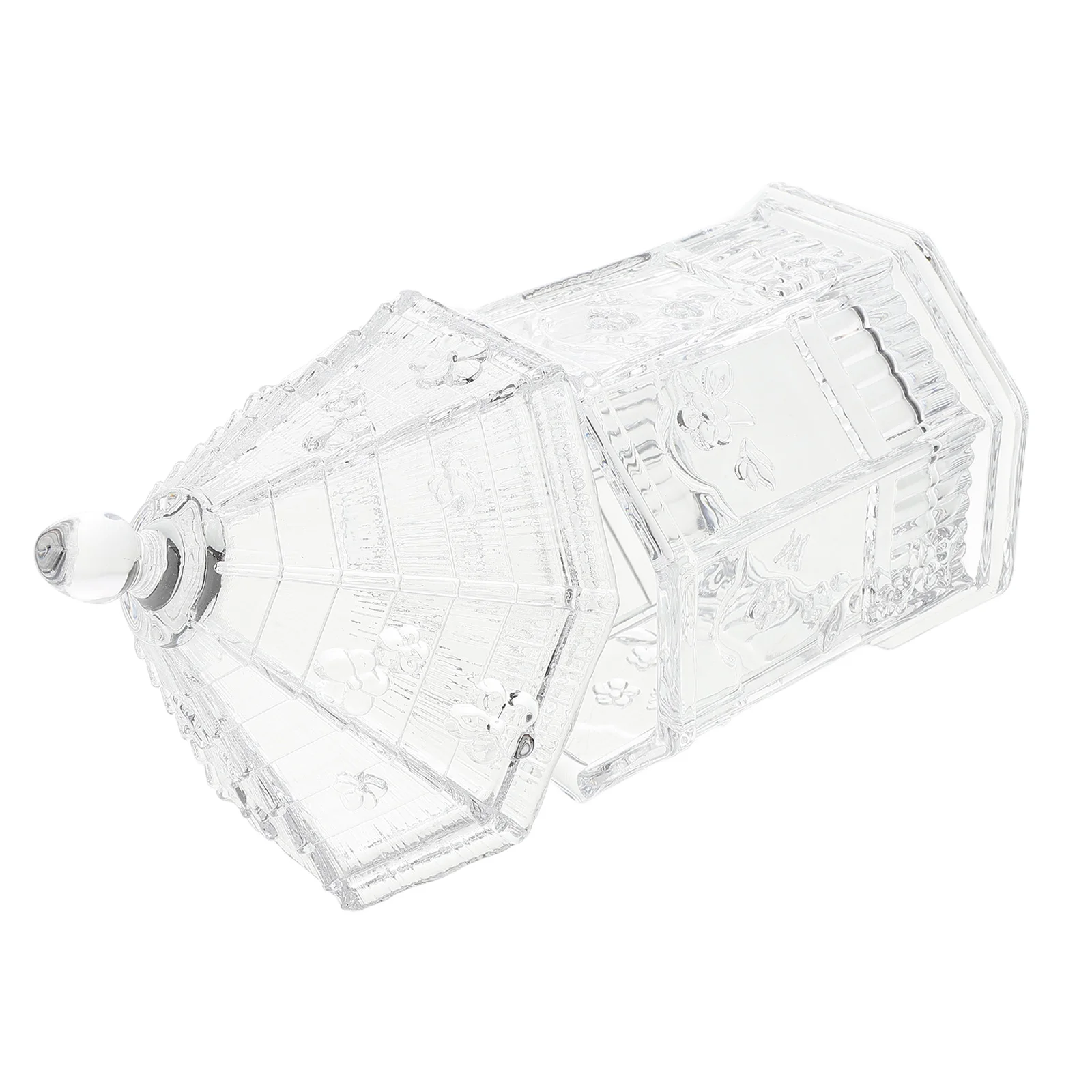 

Glass Candy Dish with Lid Elegant Embossed Airtight Kitchen Storage Jar Decorative Glass Container Candy Dish Cute Jar