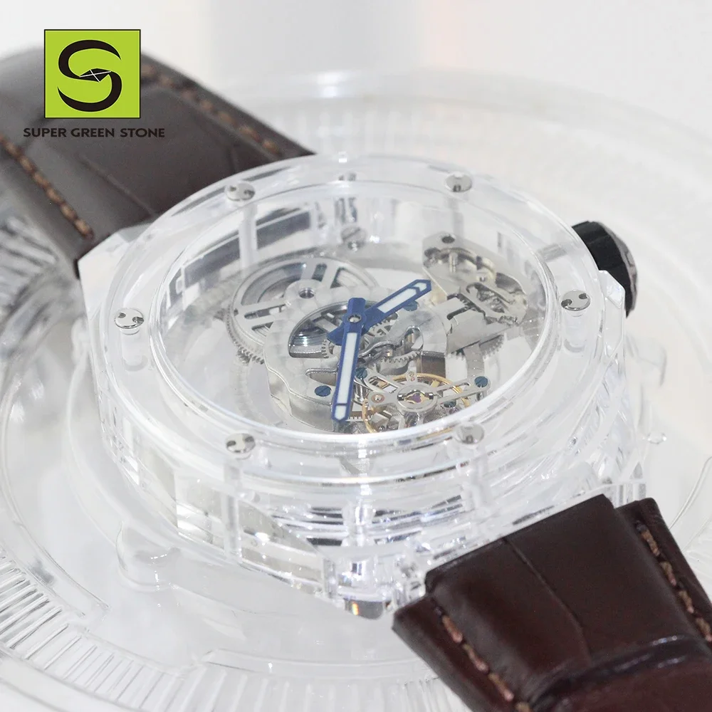 SuperGS Fine Lab Gemstone Ladies Designers Women Luxury Watches Brands Mechanical Transparent Sapphire Watch For Men