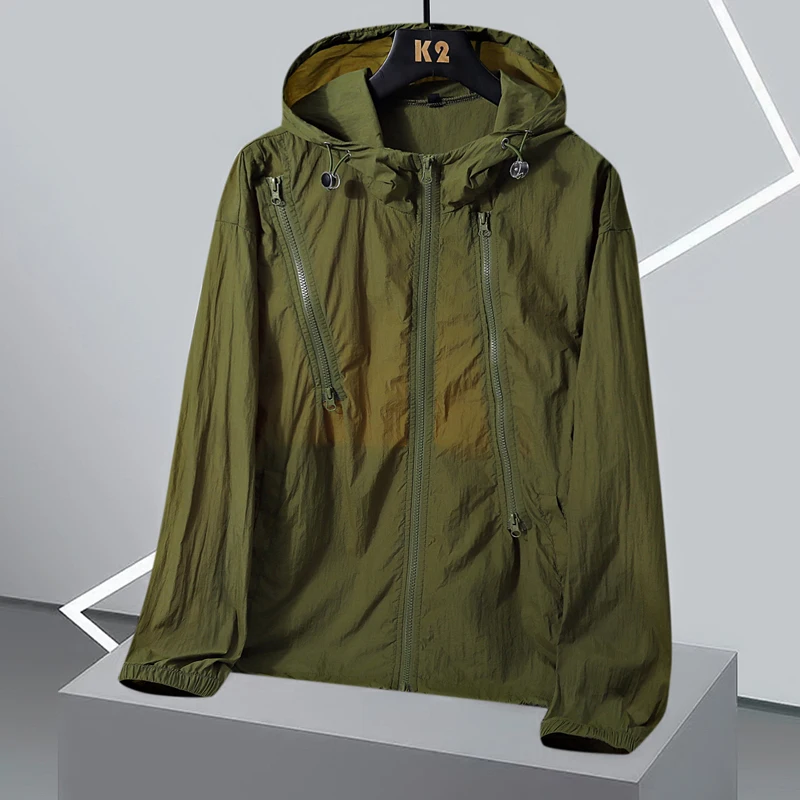 Men Sunscreen Clothing 2024 Summer Anti-UV Skin Coat Ultra-Light Thin Outdoor UPF50+ Sun Proof Hooded Zipper Casual Solid Jacket