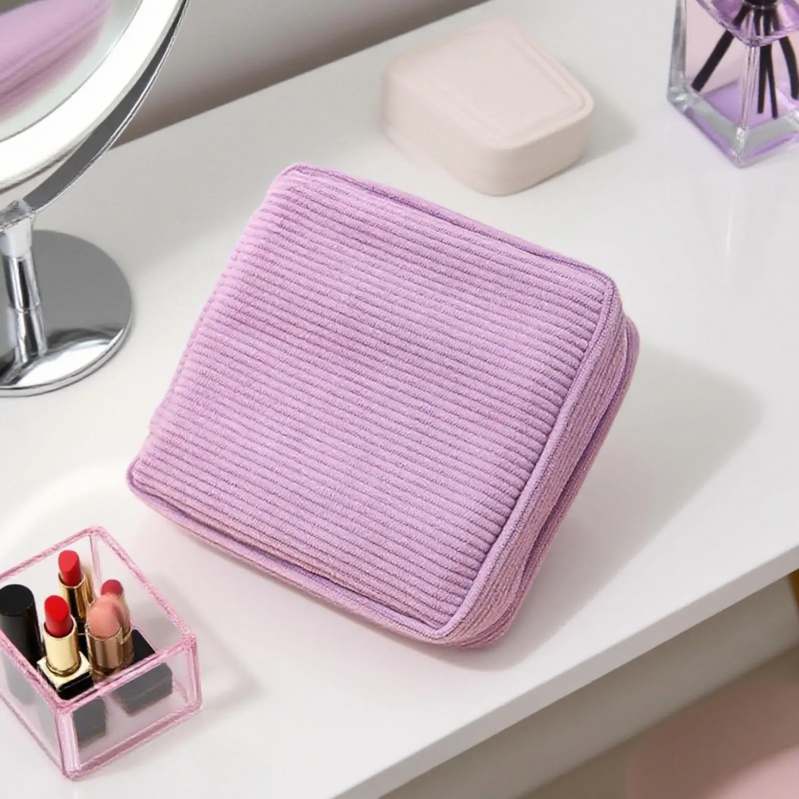 Portable Period Pouch Corduroy Sanitary Napkin Storage Bag Women Reusable Feminine Products Zipper Pouch for Girls Makeup Bag