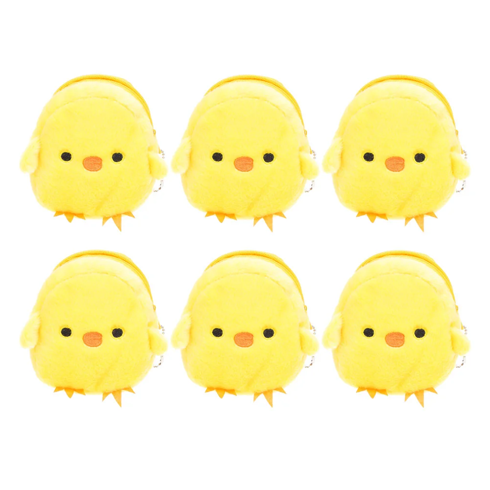 

6 Pcs Plush Toy Yellow Chicken Coin Purse Girl Mini Stuffed Animals Squishy Duck Sprayer Beach Shape