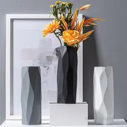 Modern Simple Ceramic Vase Home Table Decor Living Room Decor Flowers Water Flower Arrangement Black, White, Gray Geometric Vase