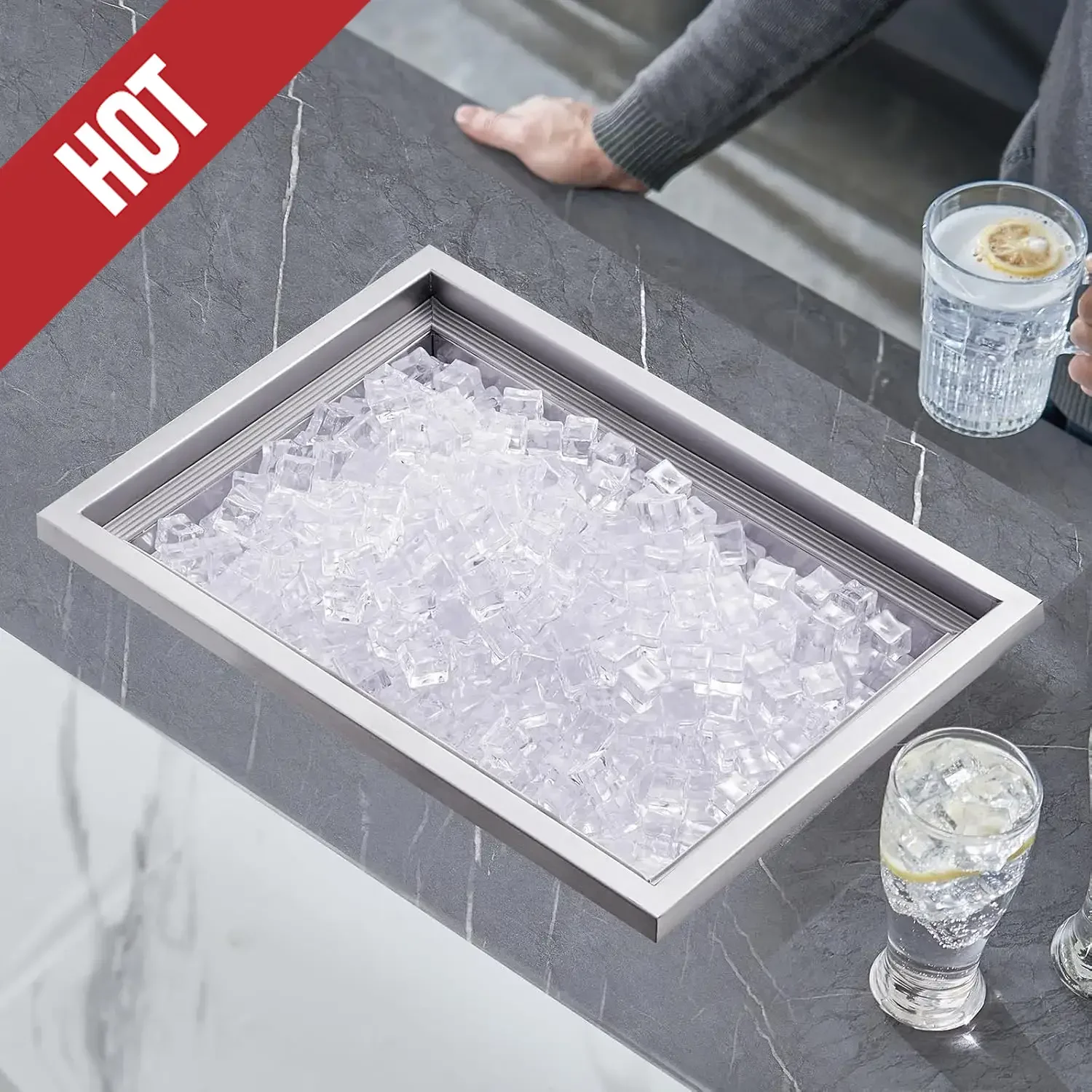 

Drop In Ice Chest, 20" L X 14" W X 12" H Stainless Steel Ice Cooler, Commercial Bin With Cover,40 Qt Outdoor Kitchen Bar,customi