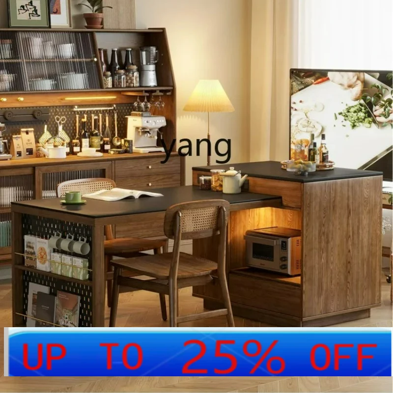 

Островный обеденный стол LTT из цельного дерева, встроенный передвижной выдвижной японский чайный шкаф