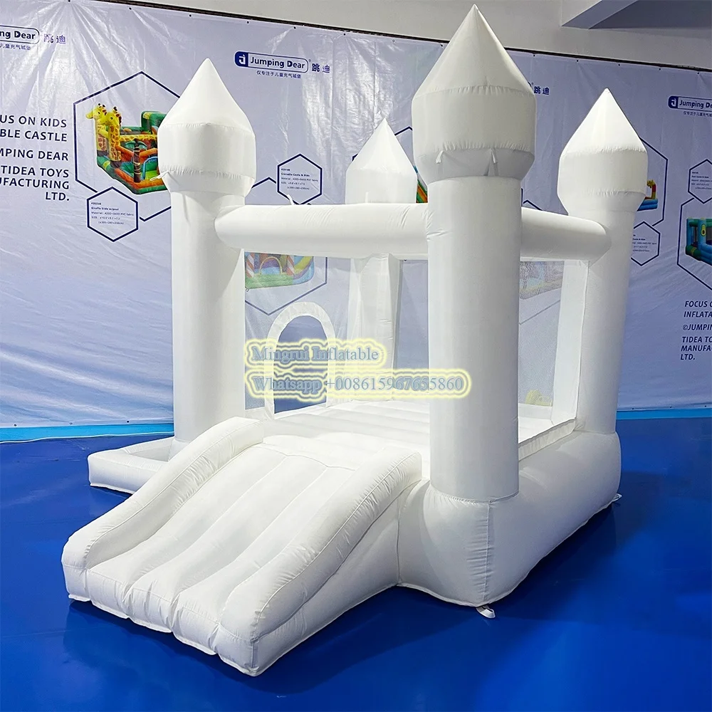 Pretty Mini Indoor and Outdoor White Inflatable Castle, Bounce House, jumping Trampoline