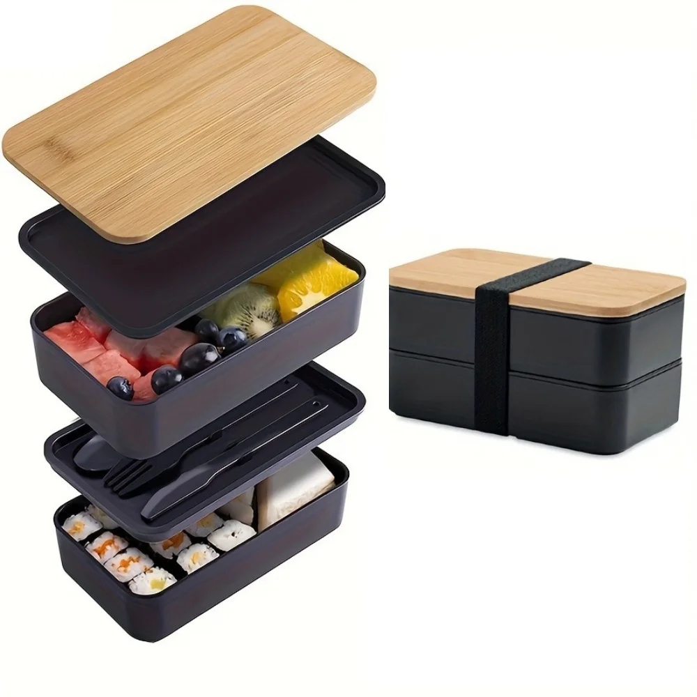 صندوق غداء بينتو للبالغين، مجموعة حاوية تخزين طعام من طبقتين مع أدوات مائدة للأطفال/الأطفال، ميكروويف وأمان للاستخدام في غسالة الأطباق #1