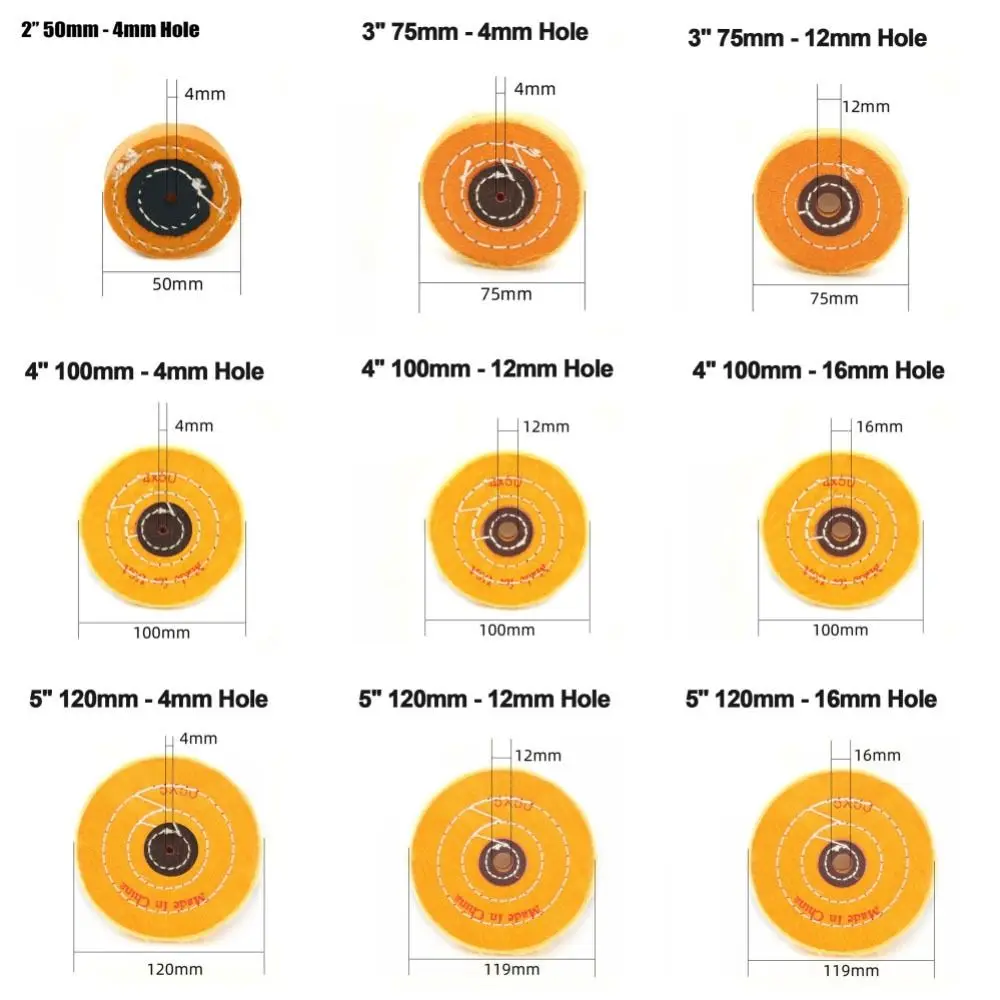 Ruota per lucidatura da 2/3/4/5 pollici Tampone di cotone giallo con ruota per lucidatura per smerigliatrice angolare con foro da 4/12/16 mm per strumenti di lucidatura di gioielli