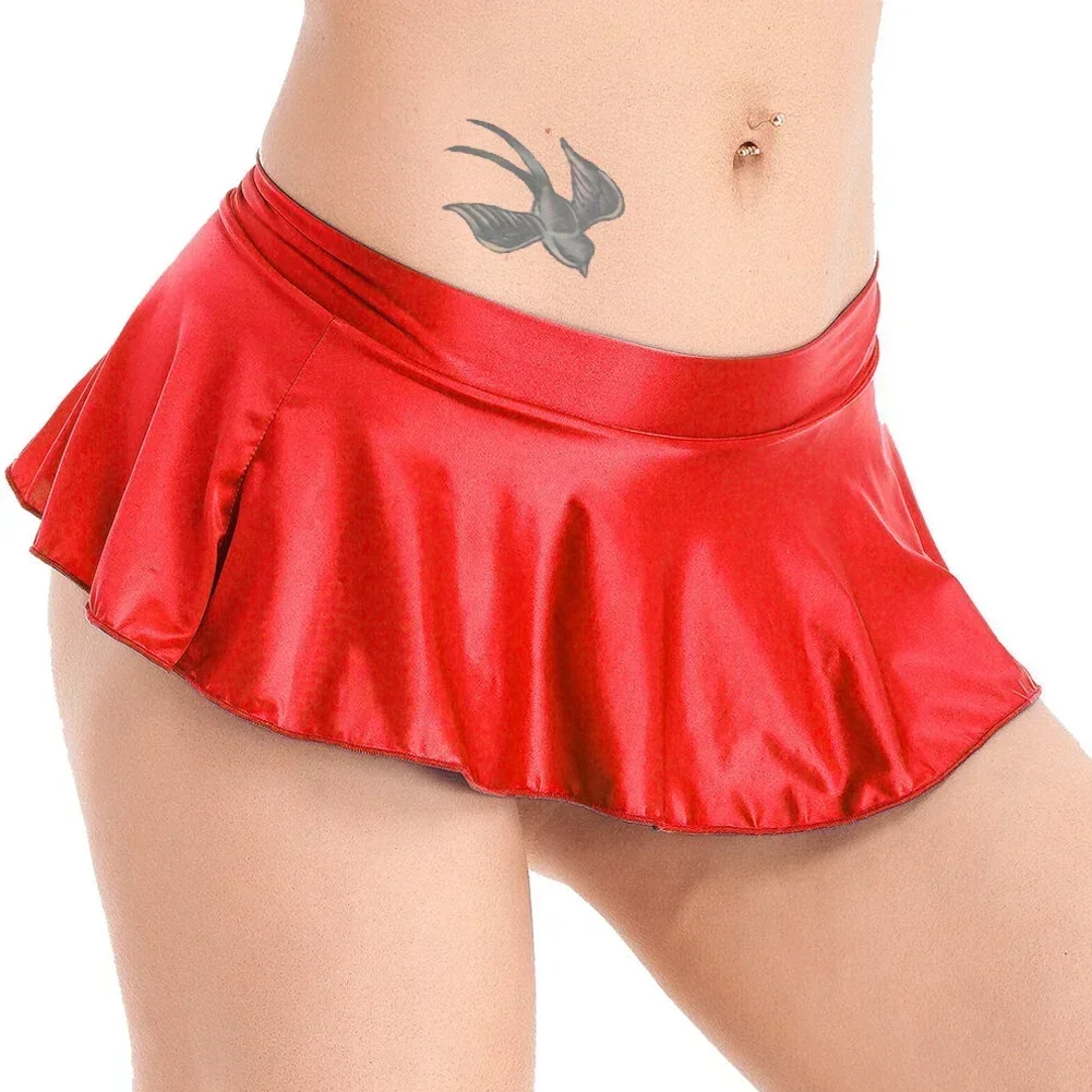 2022 neue Frauen Kleid Röcke Bottom Bademode Bikini Frauen Glänzend Mini M ~ XL Party Sexy Glänzenden Kurzen Skater Rock