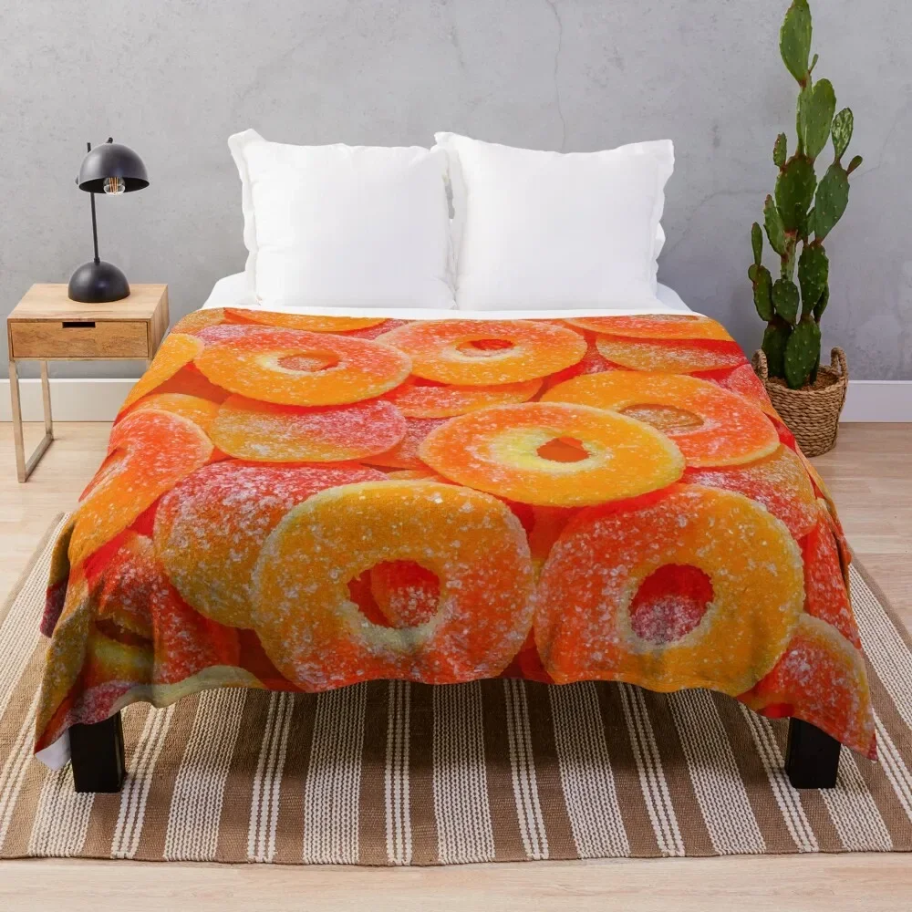 Sour Peach Slices and Rings Gummy Candy Photograph Throw Blanket warm winter Vintage Furrys Blankets