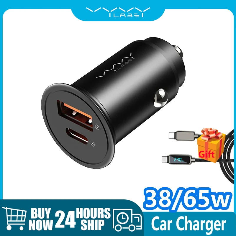 

Vyvylabs 38/65W Car Charger Fast Charging USB Type-C PD QC FCP AFC for iPhone 17 16 15 Xiaomi Mobile Phone iPad Auto Accessories