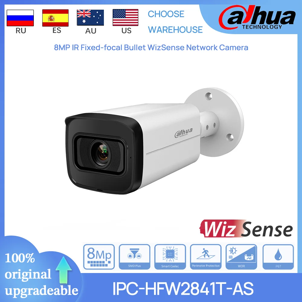 

Dahua Original IPC-HFW2841T-AS 8MP 80M IR Fixed-focal Bullet WizSense POE Network Camera Perimeter Protection Smart Search IP67