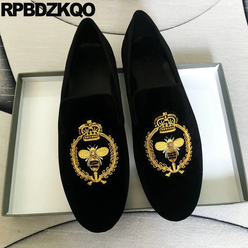 Animal Beaded Velvet Shoes 45 Large Size Smoking Slippers Loafers Paillette Round Toe Sequin Embroided Flats Men Slip On Crown