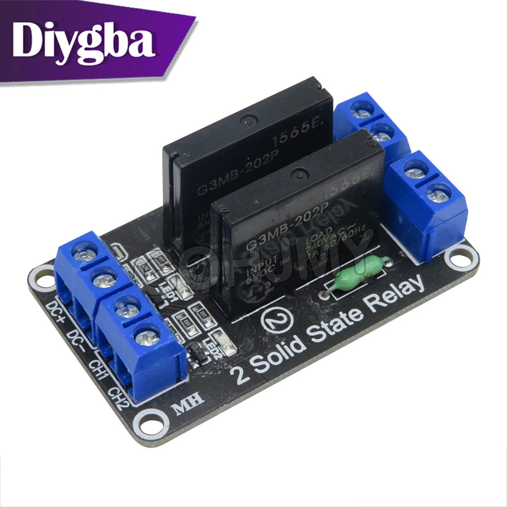 Low Level 5V 2 Channel Solid State Relay Module SSR G3MB-202P 240V 2A Output with Resistive Fuse DIYGBA