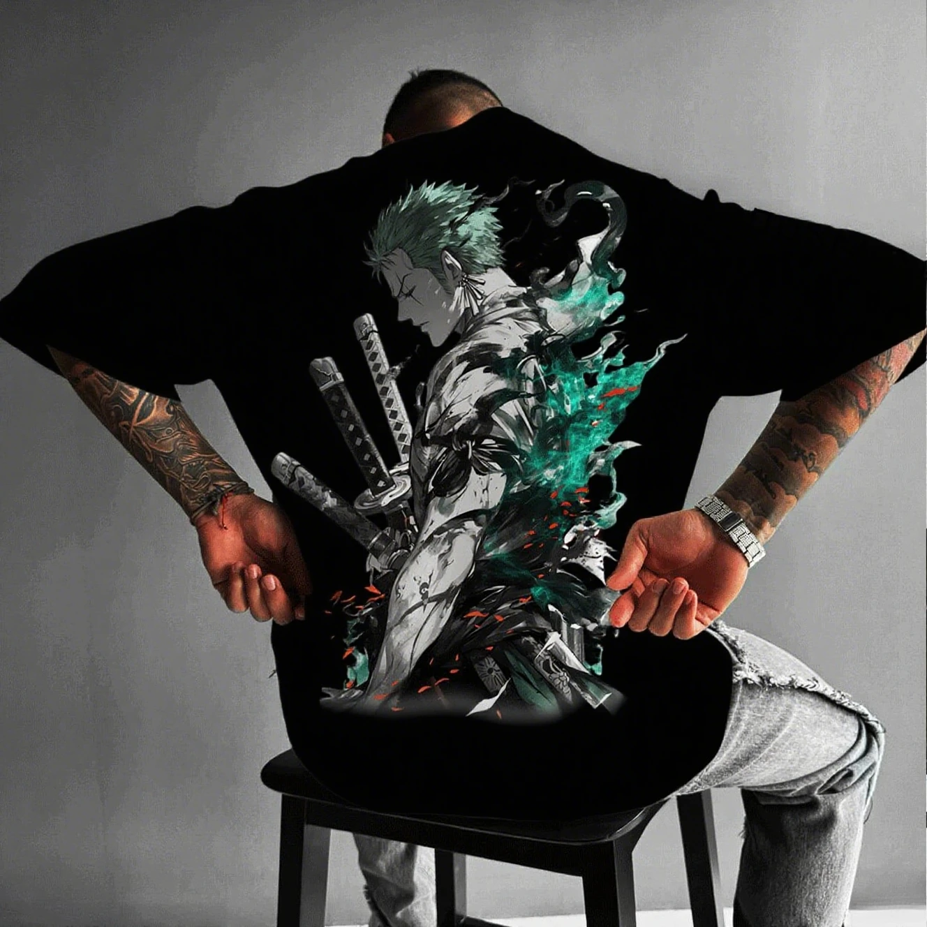 Camiseta de manga corta de One Piece Zoro Anime para hombre, ropa informal de algodón de verano, camiseta gráfica informal, ropa Y2k de gran tamaño Unisex