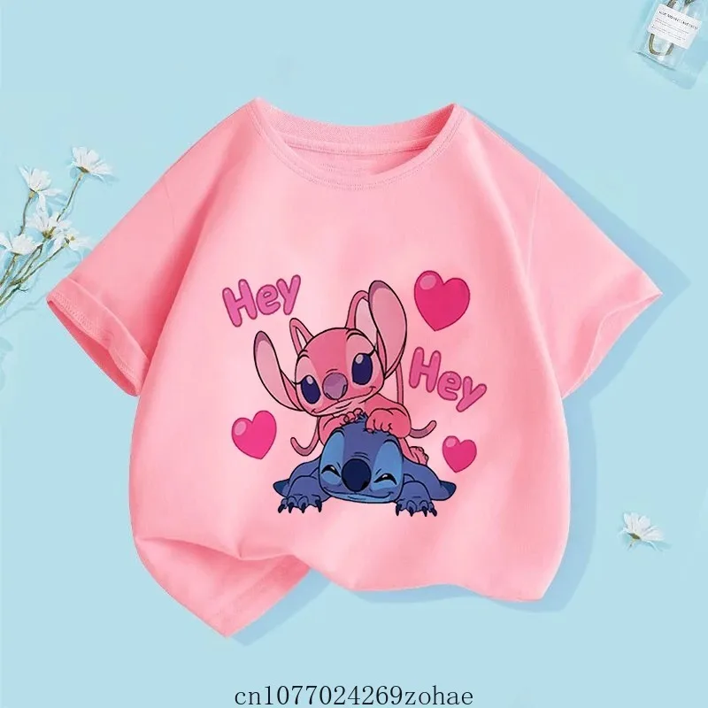 Disney 1-16Years Cartoon Stitch Print Boys Girls T Shirt Summer Children Kids Clothes Shorts Sleeve O-Neck Top Tees Dropshipping