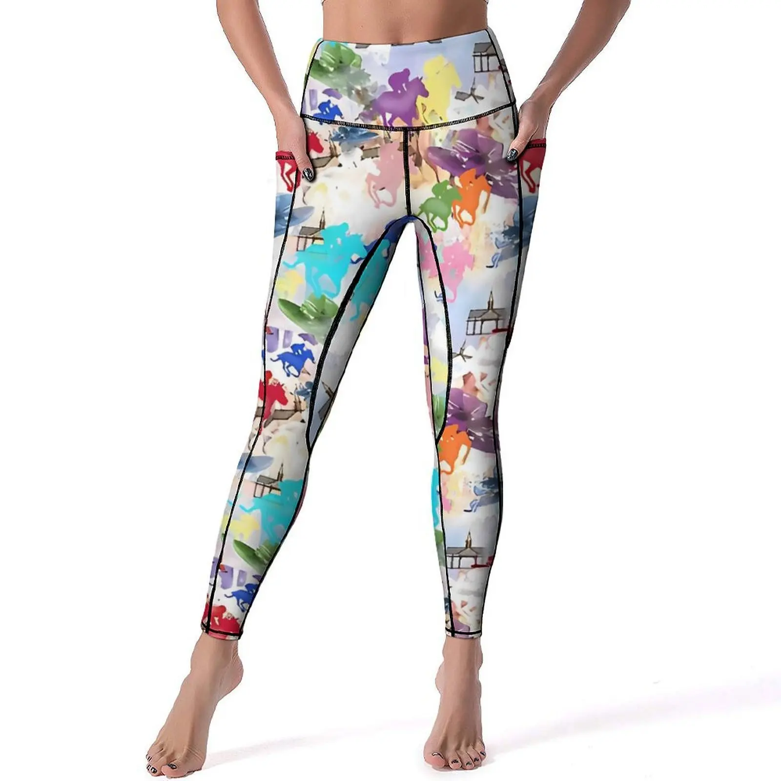 Off to The Horse Races Leggings Sexy Colorful Animal High Waist Yoga Pants Casual Elastic Leggins Lady Workout Gym Sports Tights