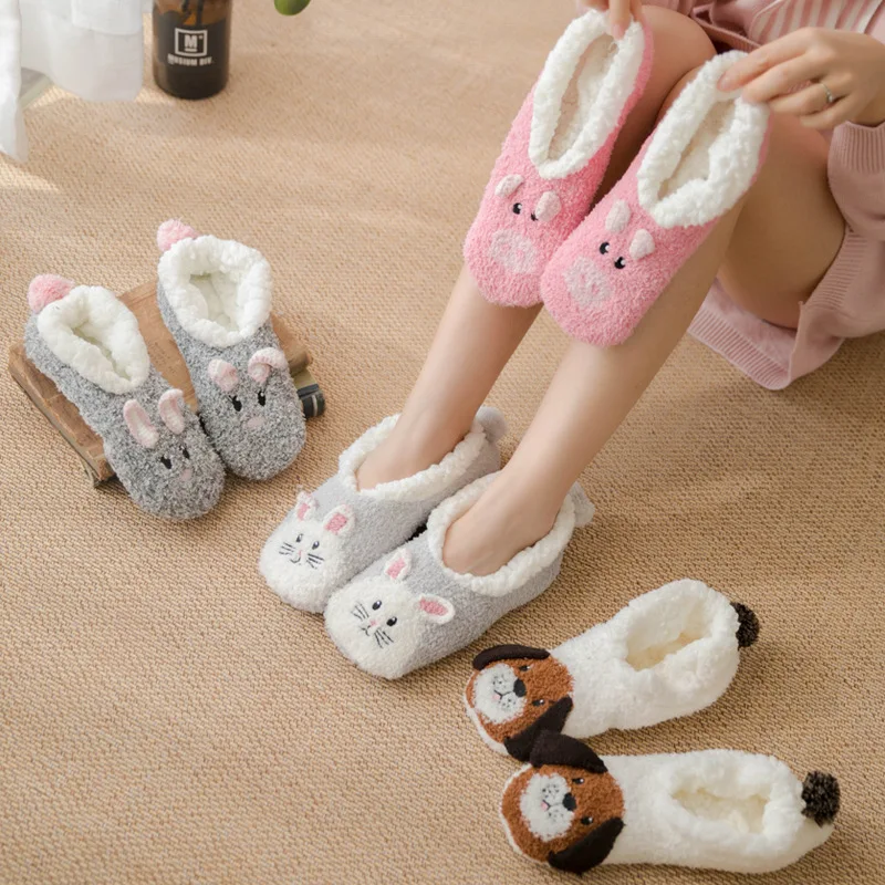 

New winter women's slipper socks coral velvet floor socks carpet home warm comfortable lady's sleeping boat socks