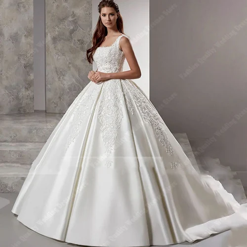 Imagen 1 del producto Square Neck Women Wedding Dresses Vintage A-Line Bridal Gowns Shining Lace Decals Princess Party Vestidos De Novias Customized