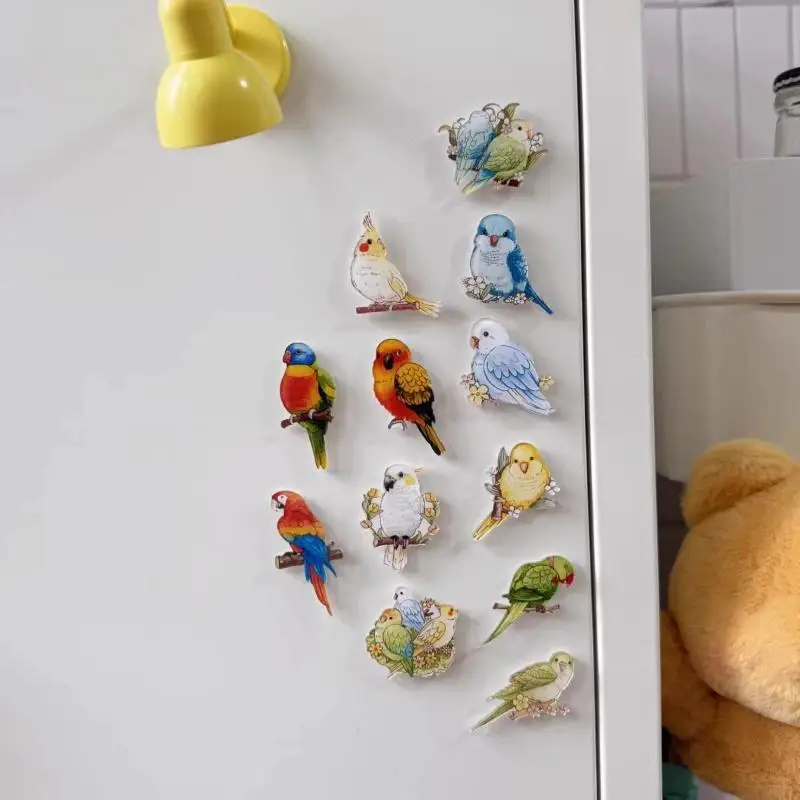 Kawaii Parrot Fridge Magnets Adorable Cartoon Animal Decor Magnets 6/12Pcs Sticky for Home Kitchen Whiteboard Kids Party Favors