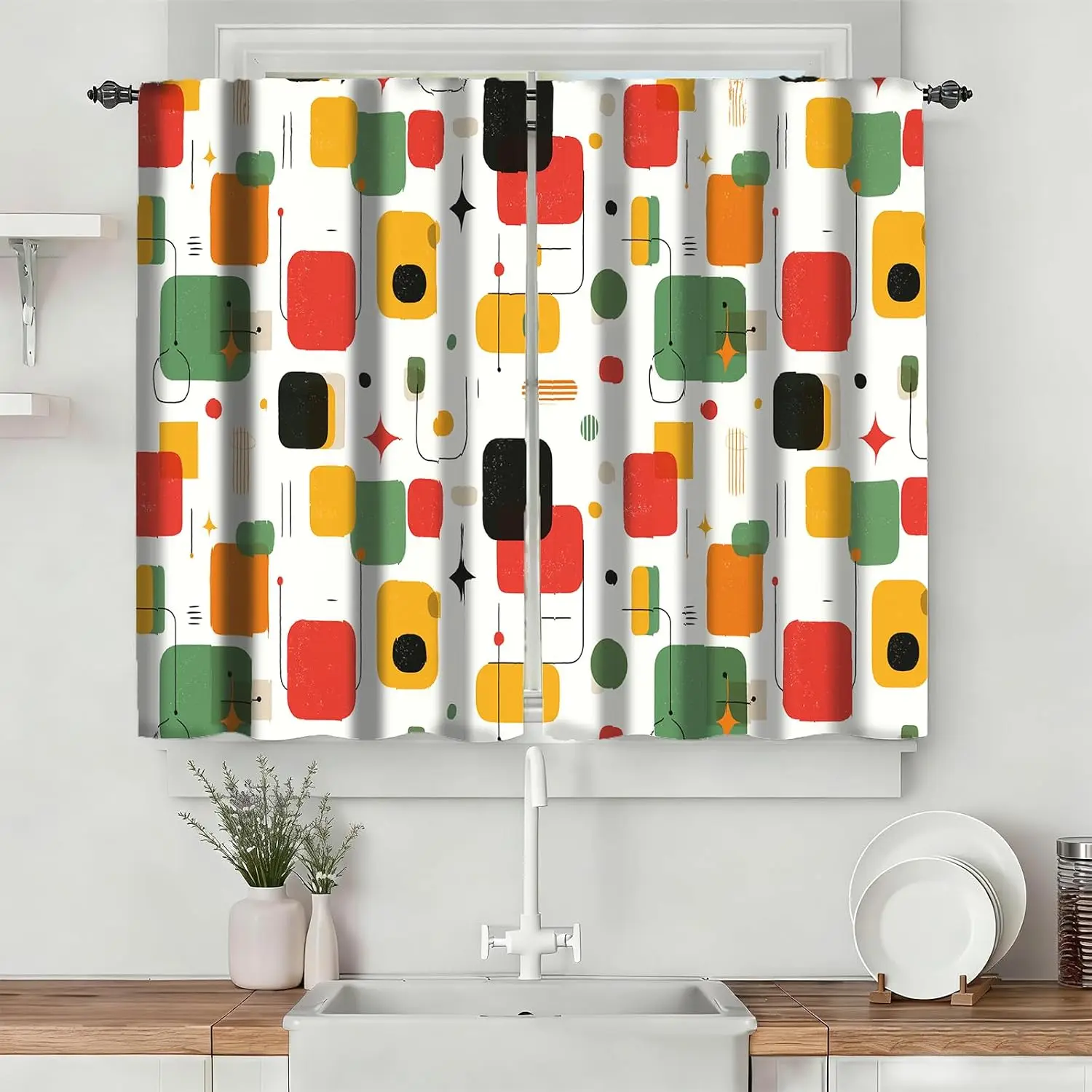 Modern Geometric Abstract Print Curtain Panel Set for Living Room Window Decor Pop Art Drapes Bright Style Home Decoration