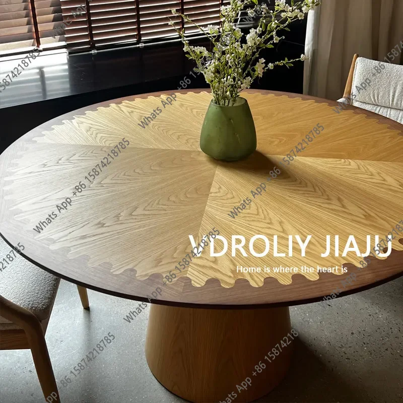 40 Medieval Solid Wood Round Dining Table Household Color Matching Simple Living Room Dining Table Art Round Table