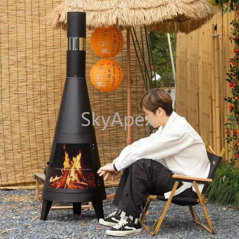 2025 Customizable Heavy-Duty Outdoor Fireplace Set Stylish Simple Pyramid Fire Pit Chimnea  For Garden Backyard Firewood Burning