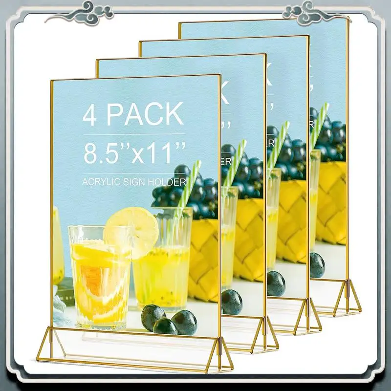 4 عبوات 8.5X11 إطار صورة ذهبي حامل علامة أكريليك علامات الزفاف أرقام الطاولة مجموعة حامل القائمة