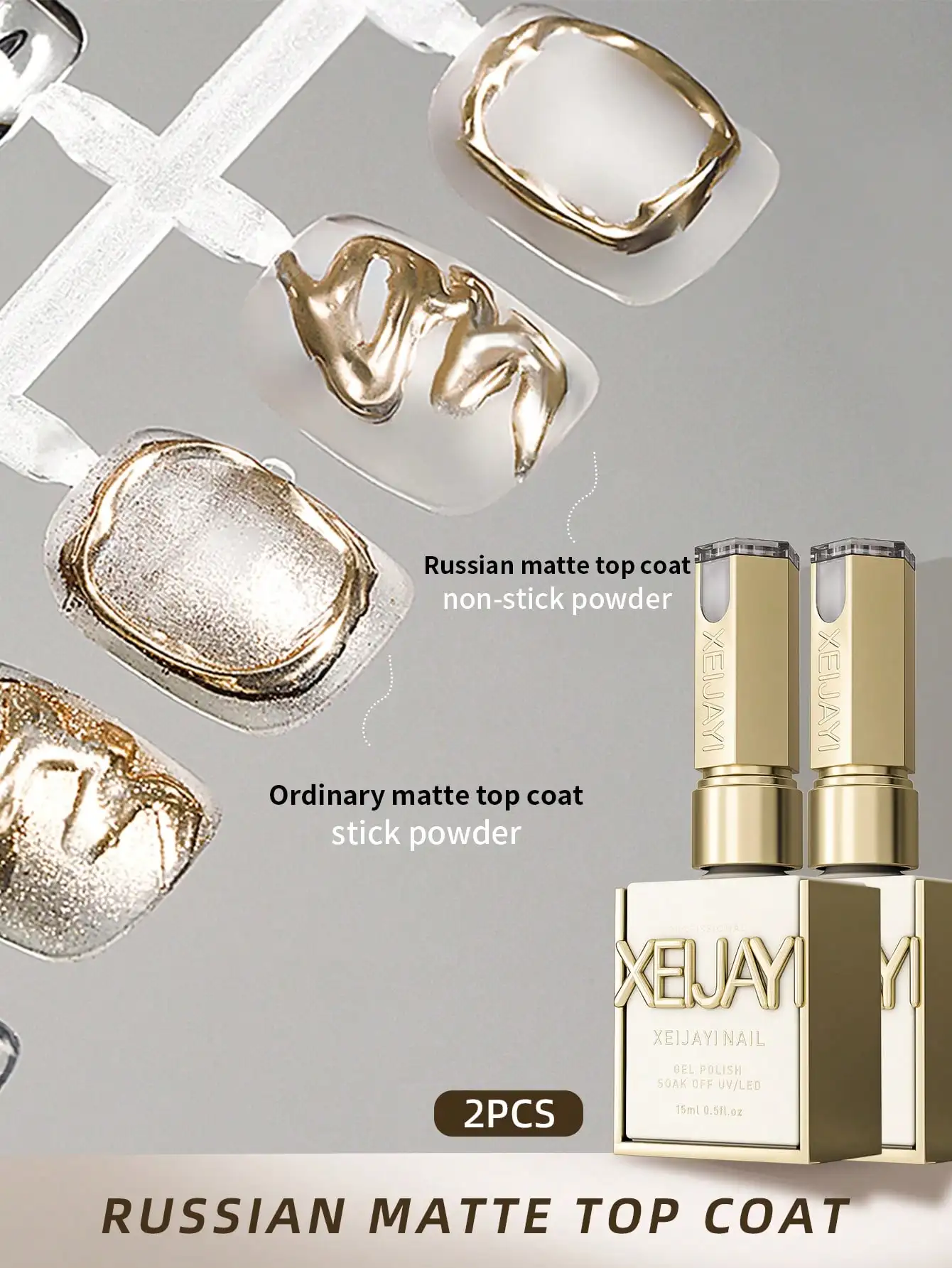XEIJAYI 2 szt. Rosyjski Matowy Top Coat do Paznokci, Efekt Pudru Niepozostawiającego Śladów i Jedwabisty Wykończenie, Profesjonalna Dekoracja Paznokci