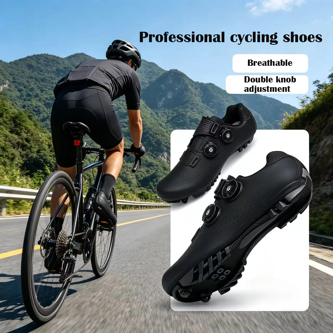 Ultraleichte Fahrradschuhe, atmungsaktiv und leicht, SPD-kompatible Hartsolzen für Rennrad- und Mountainbike-Wettkampftraining – Detail 4