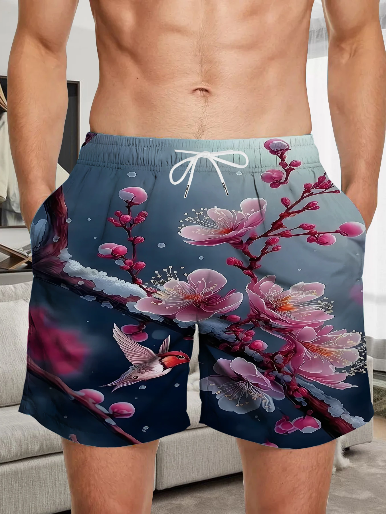 

Streetwear Full Print Digital Shorts Male Elastic Waist Quick Dry Polyester Trunks