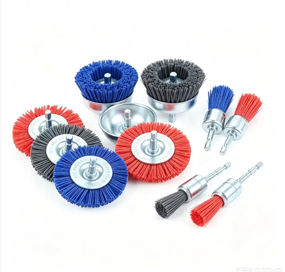 Abrasive Brushes 1/4 Inch Hex Shank 9-Piece Set  Abrasive Wire Brush Wheel Nylon Filament Drill Wheel Cup Brush Versatile