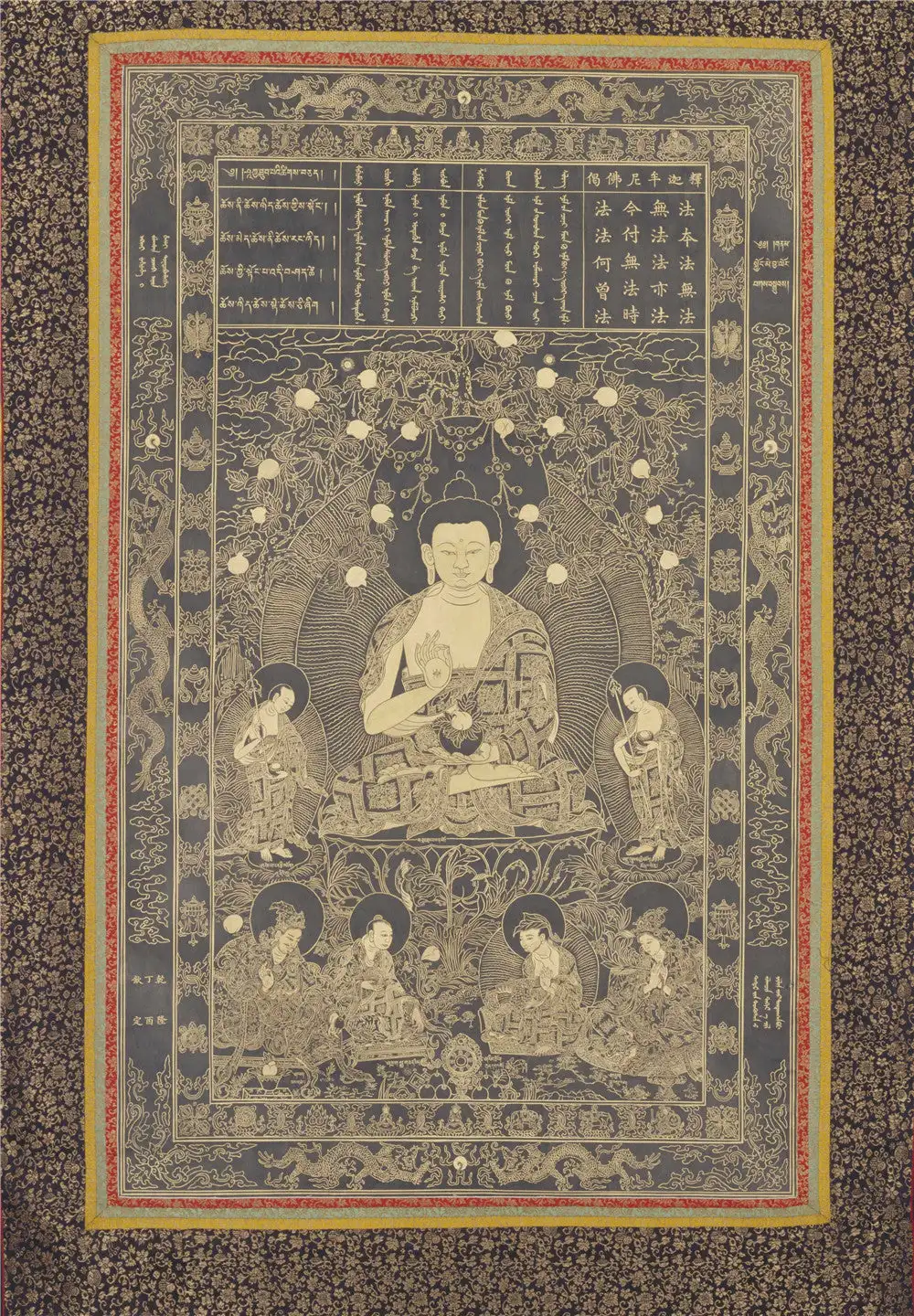 

Shakyamuni Thangka,Gandhanra Tibetan Buddhist Thangka Art,Giclee Printed and Hand Framed,47" × 32"