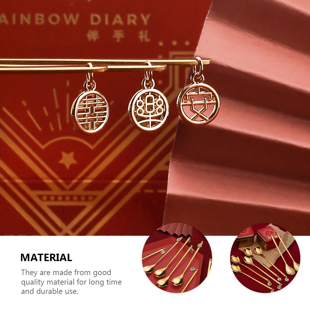 

8pcs Chinese Style Stainless Steel Spoons Coffee Scoop For Tea Sugar Spice Dessert Ice Cream Stirring Spoon Set Kitchen Bar Tool