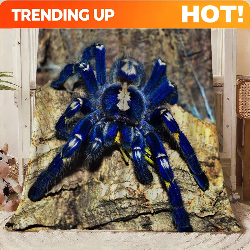 Customize Sapphire Ornate Rainforest Spider Pattern Flannel Throw Blanket, Ideal Gift for Home Parties, Exquisite Design And Sof
