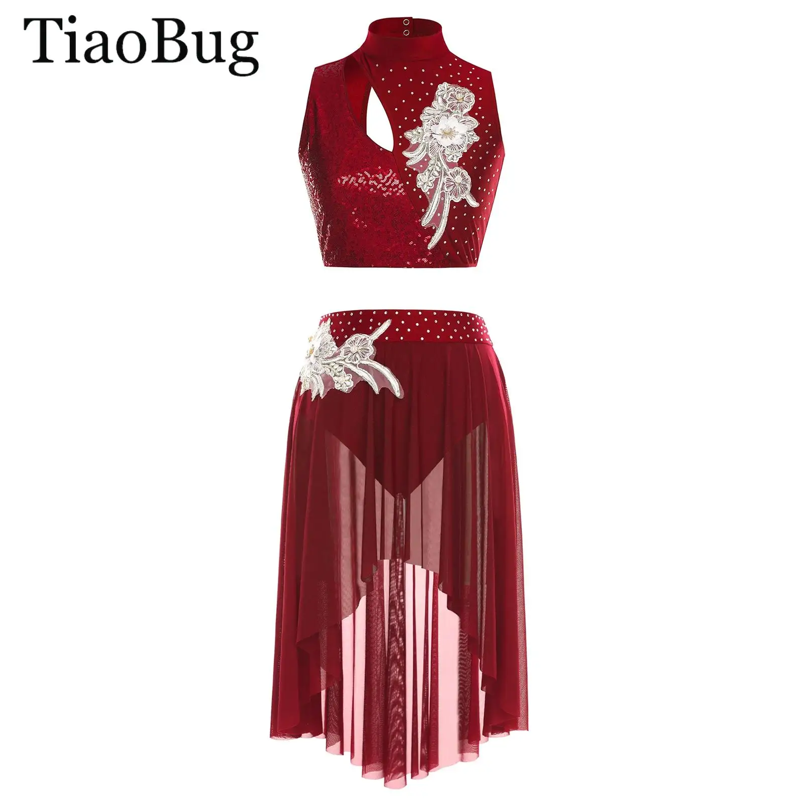 

Women Ballet Dance Costume Outfit Sleeveless Crop Tops Mesh Skirt Gymnastics Leotard Skirted Modern Gymnastics Lyrical Dancewear