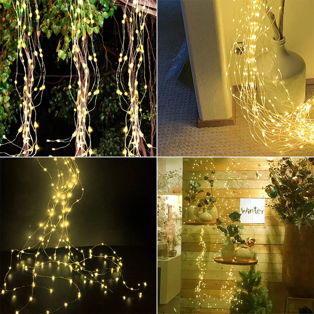 2M Solar Powered LED Branch Lights With Copper Waterproof Waterfall Light For Garden Party Outdoor Christmas Tree Decoration