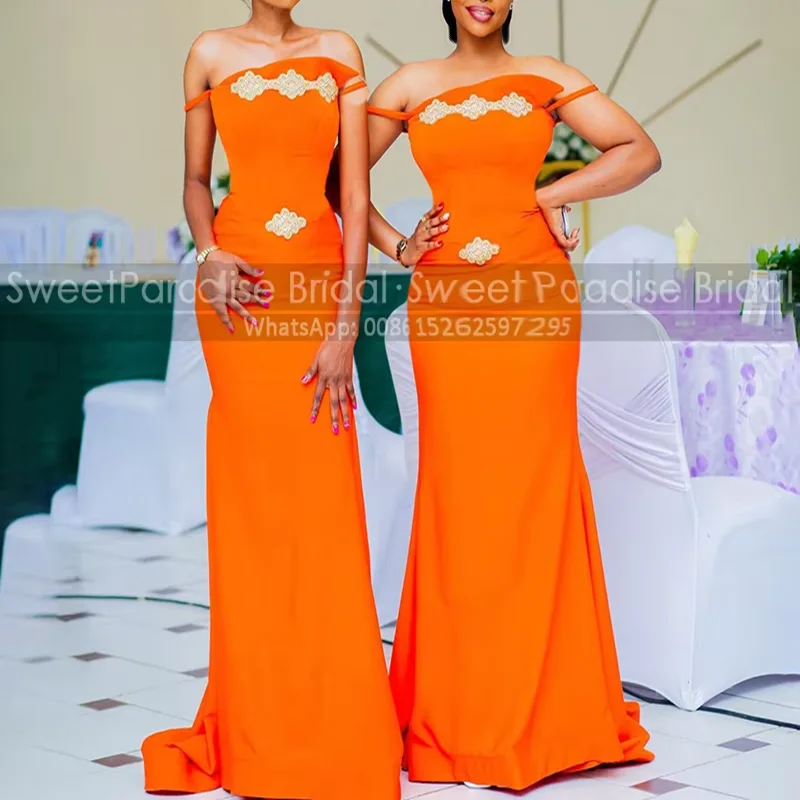 Vestidos de dama de Honor sirena con hombros descubiertos para mujer, apliques personalizados, vestido de fiesta de boda de tubo largo, dama de Honor