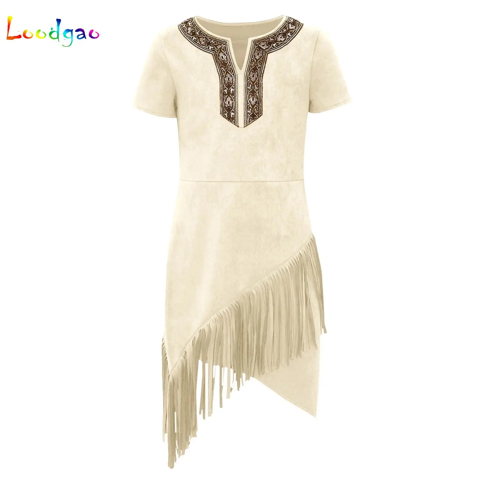 

Children Kids Native American Indian Costume for Girls 6-16Y Purim Halloween Fantasia Fancy Dress Up Performance Tassels Dress