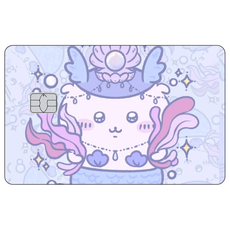 لطيف حورية البحر Usagi Hachiware بطاقة الائتمان الجلد ملصق Kawaii ماتي ملصقات مناسبة لبطاقات البنك VISA والبطاقات المغناطيسية IC