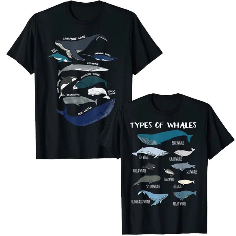 Types of Whales Shirt - Whale Breeds Species - Whale Lover T-Shirt Cute Ocean Mammals Guide Tee Y2K Tops Aesthetic Clothing