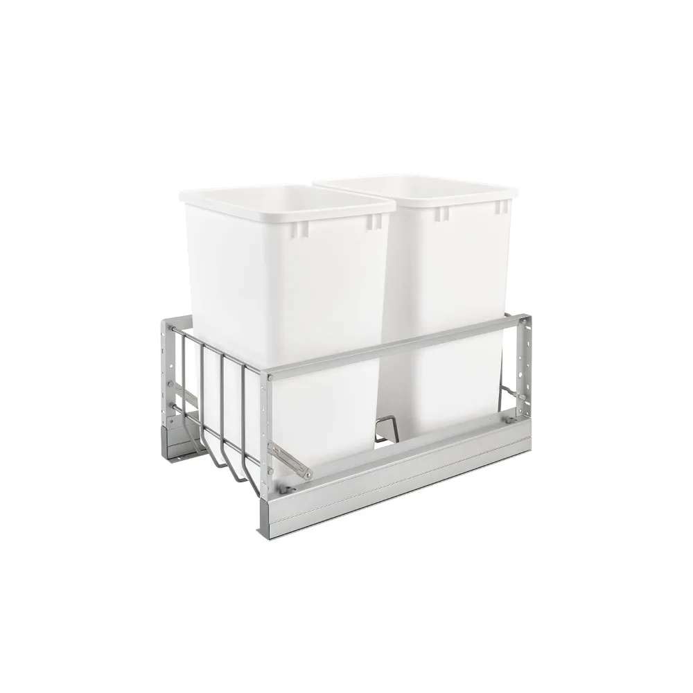 

Rev-A-Shelf Double Pullout Waste Container Storage for Kitchen Base Cabinets, 35 Qt Trash Cans with Soft-Close Slides, Silver &