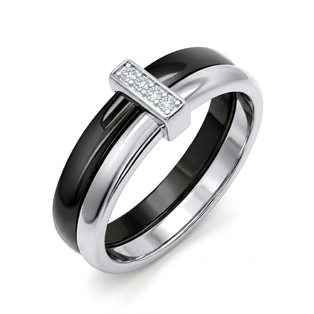 Luxuriöser Weiß-Schwarzer Keramikring Premium Titan-Stahl Glatter Stapelbarer Ring für Damen Trendiger Edler Fingerschmuck Geschenk