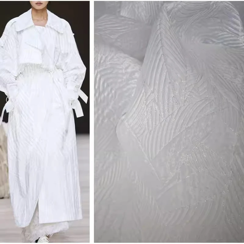 

White Irregular Sparkling Leaf Vein Texture Jacquard Fabric Spring Autumn Coat Pants Dress Designer Creative Fashion Fabric