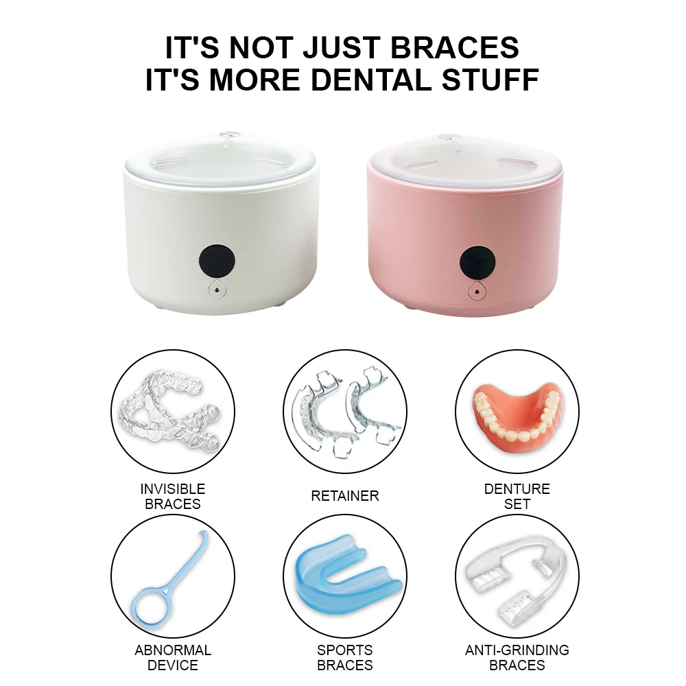 Portable Ultrasonic Retainer Cleaner Dentures Cleaning Machine for Jewelry Orthodontic Braces False Teeth Mouth Guard Cleaner