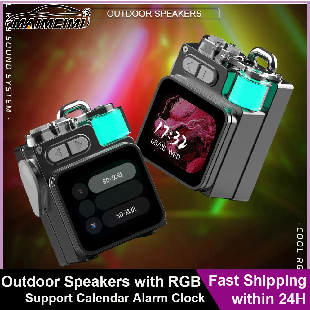 Wireless Bluetooth-compatible Metal Mechanical Speaker LED Display Screen  RGB Desktop Subwoofer Support Calendar Alarm Clock