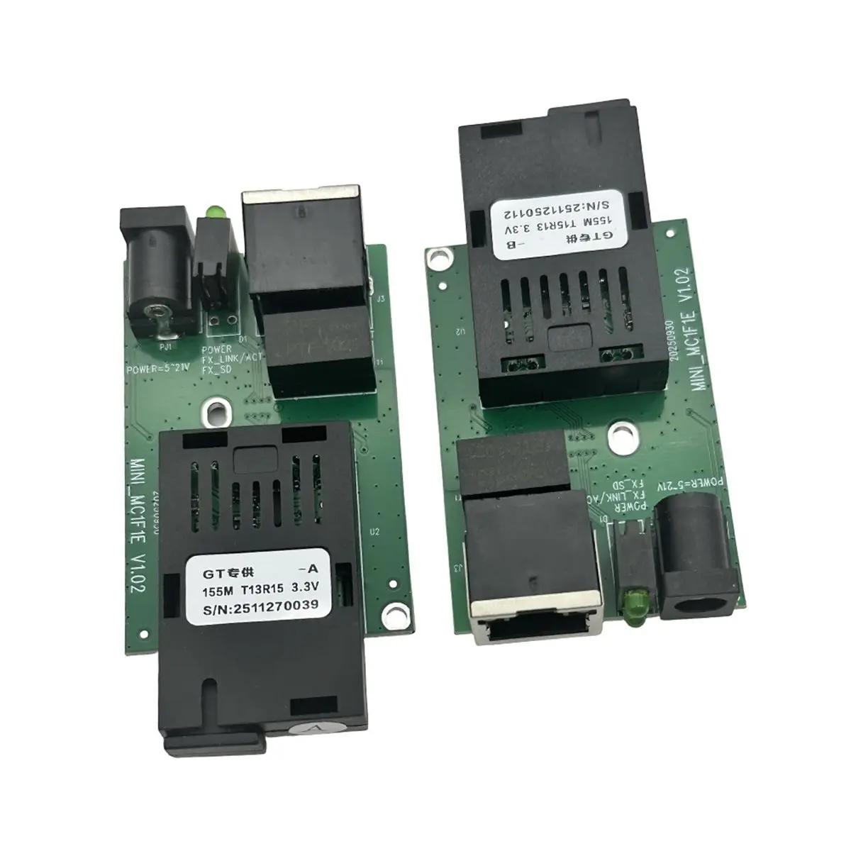 A85P 100M Ethernet Fiber Media Converter PCB Board,1x RJ45 & 1x SC Port,1 Pair Ethernet Fiber Optic Transceivers for Switch